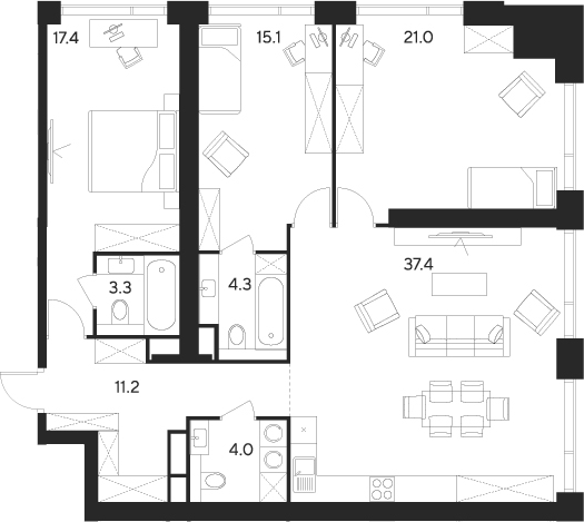 4+ комнаты, 113.7 м², 8/55 этаж, ЖК «Инди Тауэрз от Аквилон»