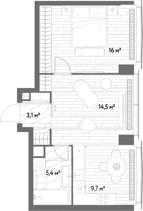 2-комн., 48.6 м², 14/48 этаж, ЖК «С5»