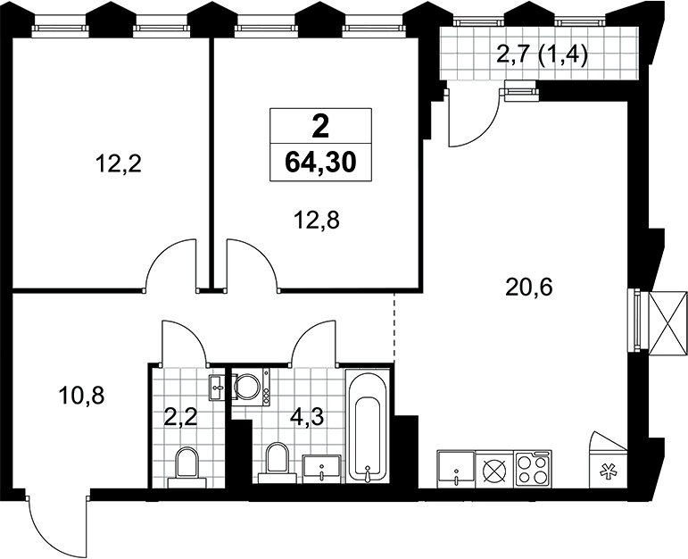 3-комн., 62.9 м², 16/16 этаж, ЖК «Деснаречье»
