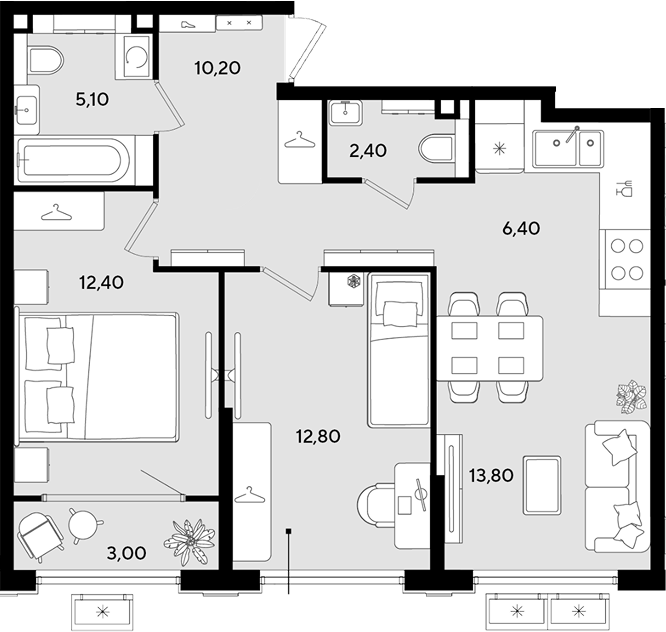 3-комн. квартира, 63.1 м² в ЖК Порто-Ново — фото 2