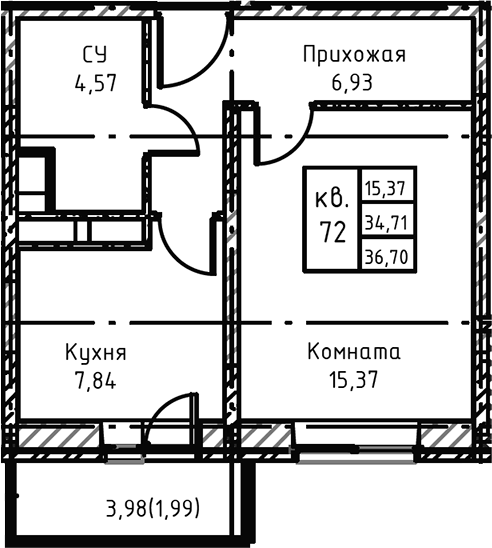 1-комн. Высокий Берег