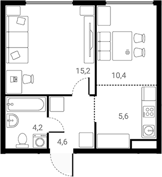 1-комн., 40 м², 13/25 этаж, ЖК «Лесная Коллекция»