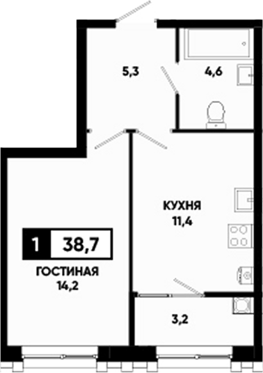 1-комн., 35.5 м², 2/24 этаж, ЖК «Основа. ГК ЮгСтройИнвест. Ставропольский край»