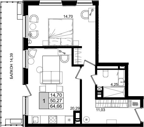 2-комн. квартира, 49.06 м² в ЖК IT гостиничный комплекс Корсаков — фото 2