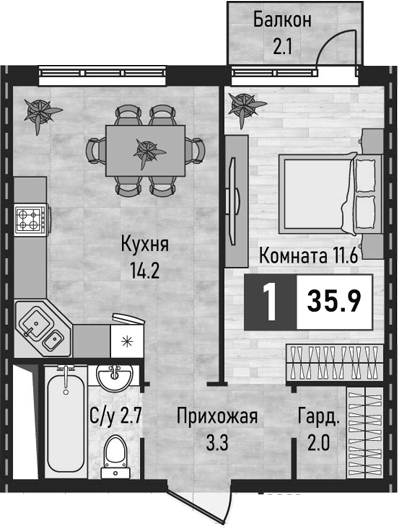 1-комн. Живописный