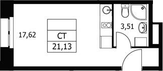 Студия, 21.13 м², 15/21 этаж, ЖК «Волковская 67»
