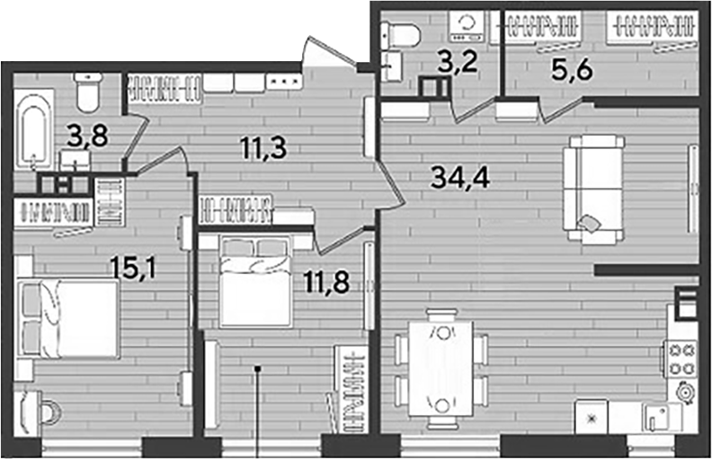 2-комн. квартира, 85.2 м² в ЖК DОГМА ПАРК — фото 3