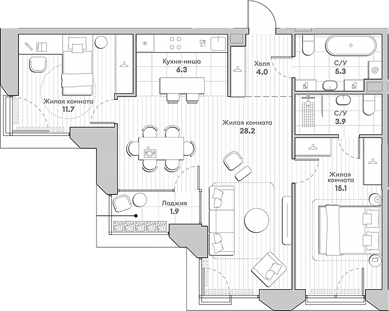 3-комн., 74.5 м², 9/13 этаж, ЖК «НАТИВ»