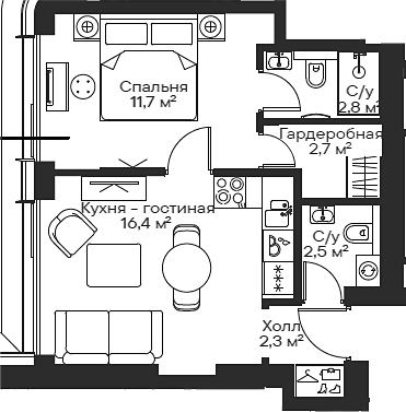 2-комн., 38.4 м², 28/54 этаж, ЖК «Сити Бэй»