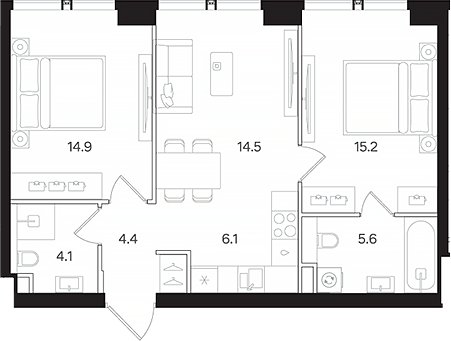 3-комн., 64.8 м², 9/42 этаж, ЖК «АУРА»