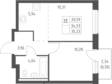 2-комн., 34.53 м², 6/17 этаж, ЖК «Горки Парк»