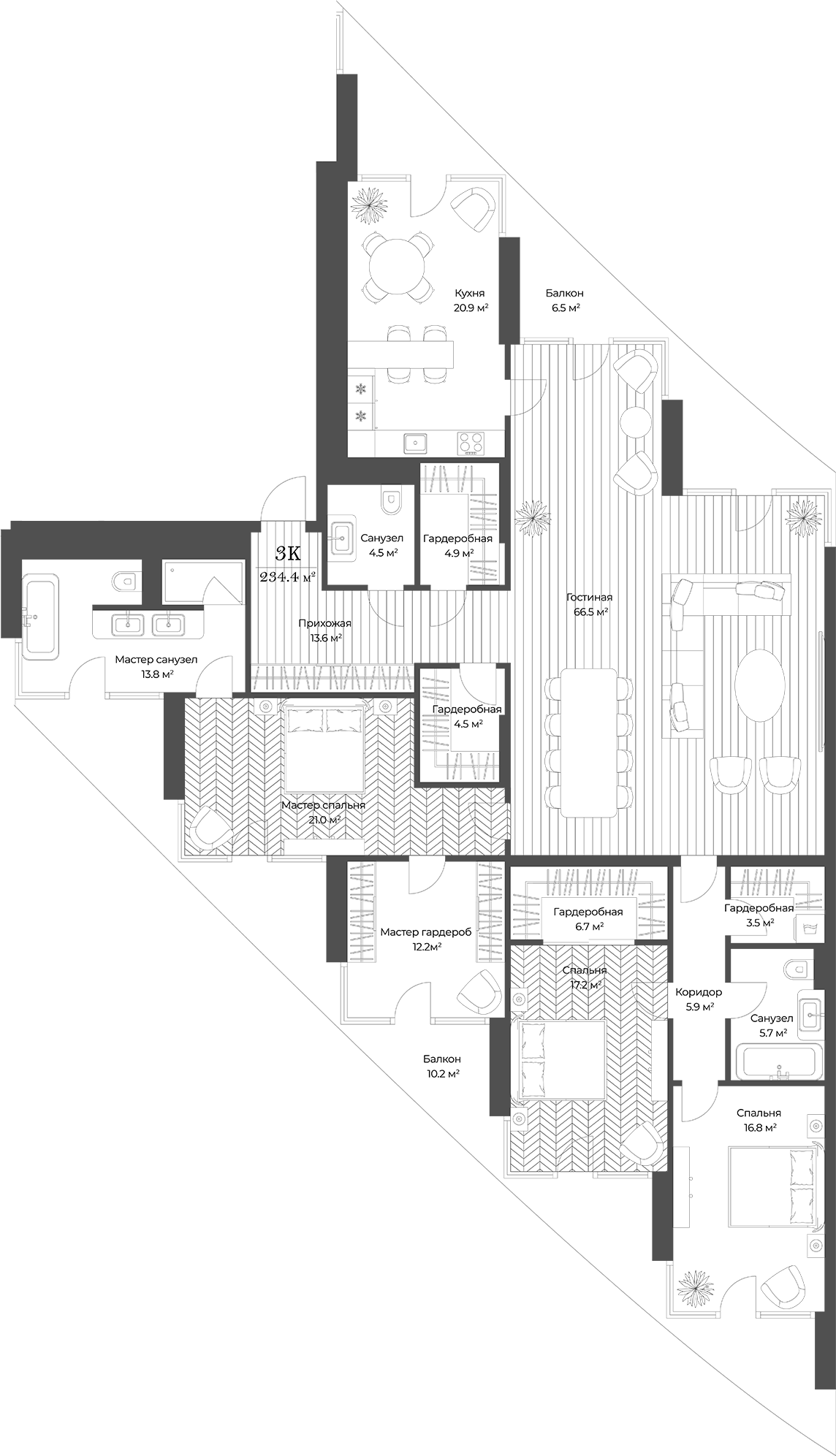 4+ комнаты, 217.1 м², 3/11 этаж, ЖК «Опус»