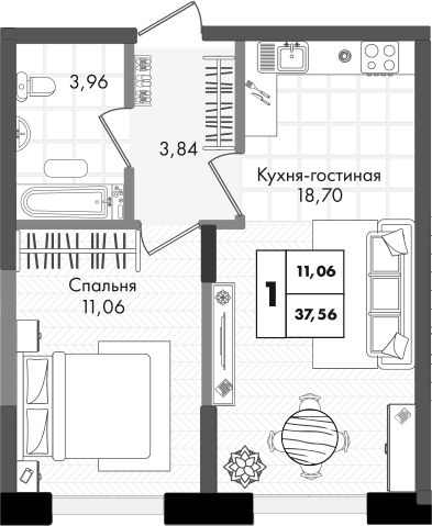 2-комн. квартира, 37.56 м² в ЖК Зеленая территория — фото 2