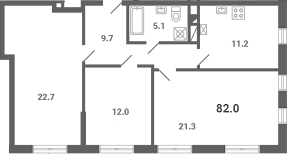 3-комн., 82 м², 1/4 этаж, ЖК «Южная Долина»