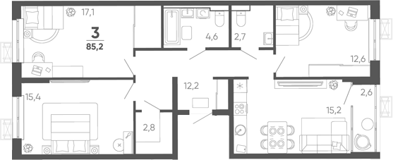 4-комн. квартира, 82.6 м² в ЖК Барса — фото 2