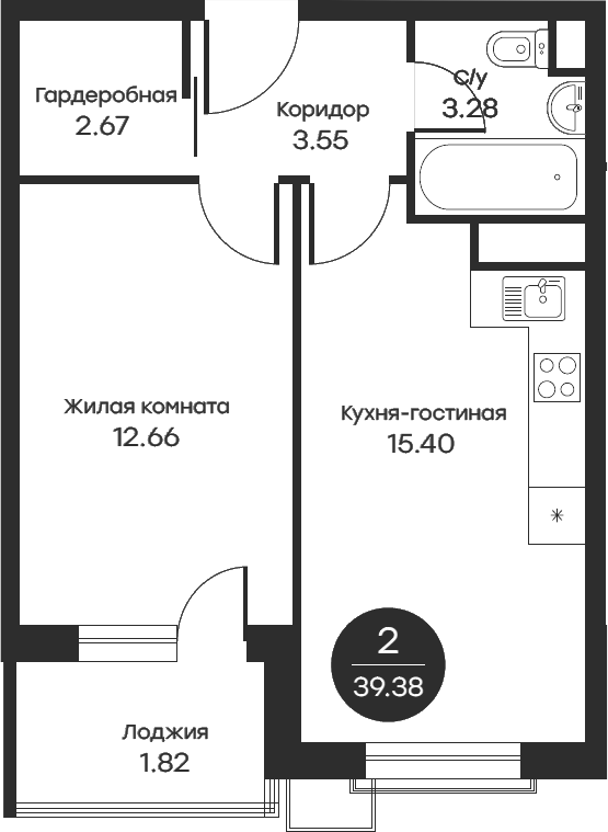 2-комн., 37.47 м², 5/5 этаж, ЖК «Равновесие»