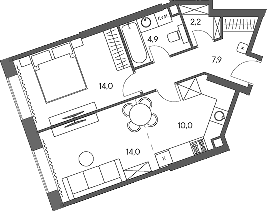 2-комн., 53 м², 22/30 этаж, ЖК «Родина Переделкино»