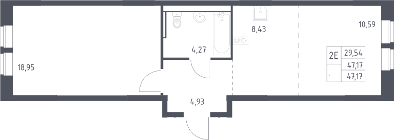 2-комн., 47.17 м², 2/17 этаж, ЖК «Пригород Лесное»