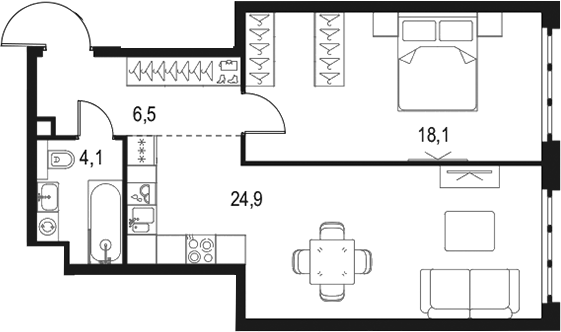 1-комн., 53.6 м², 20/20 этаж, ЖК «Левел Южнопортовая»
