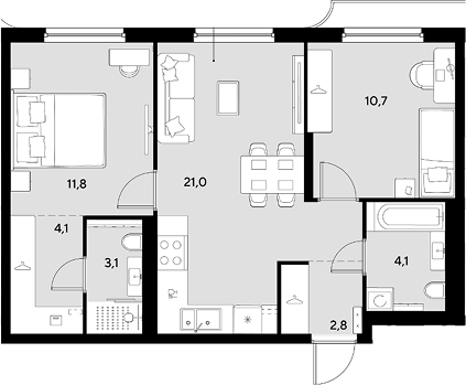Продается 2-комн. квартира, 57.6 м²