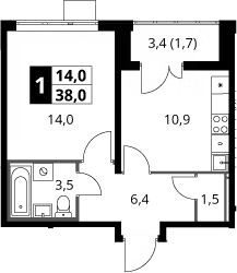 1-комн., 36.3 м², 20/25 этаж, ЖК «1-й Южный»