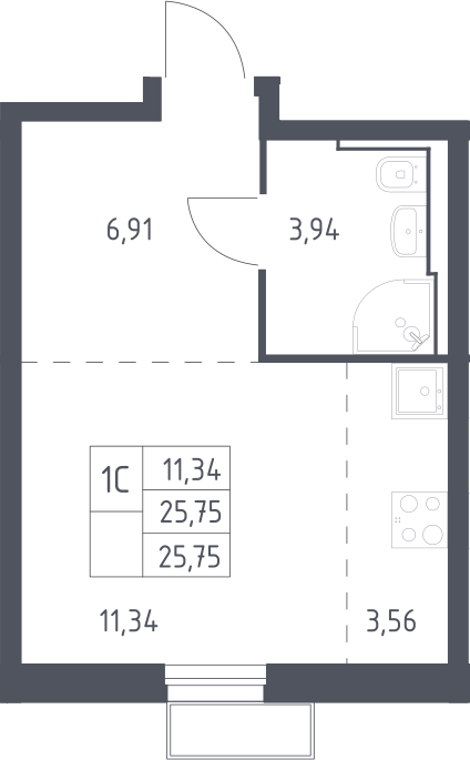 Студия, 25.75 м², 18/24 этаж, ЖК «Квартал Строгино»