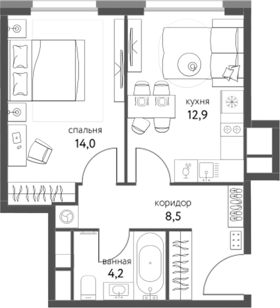 1-комн., 40.6 м², 23/25 этаж, ЖК «Сиреневый парк»