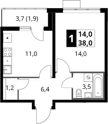 1-комн., 36.1 м², 9/22 этаж, ЖК «Южная Битца»