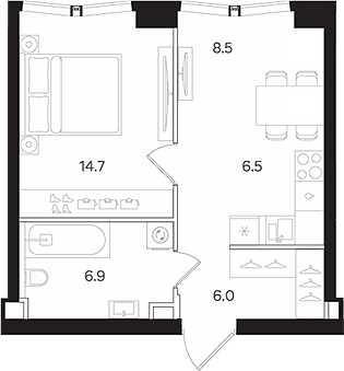 2-комн., 42.6 м², 18/42 этаж, ЖК «АУРА»