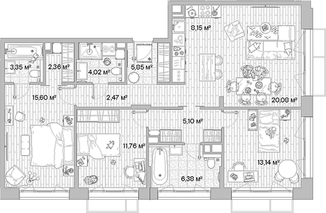 4+ комнаты, 98.26 м², 5/6 этаж, ЖК «МЫС»