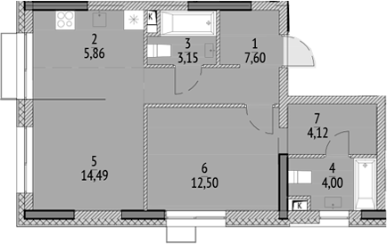 2-комн., 51.72 м², 17/21 этаж, ЖК «N'ICE LOFT»
