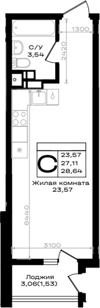 Студия квартира, 27.11 м² в ЖК ЮЖНО — фото 2