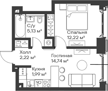 2-комн., 36.3 м², 5/15 этаж, ЖК «Сити Бэй»