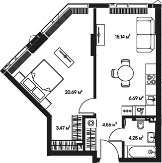 2-комн., 54.8 м², 53/57 этаж, ЖК «Джойс»