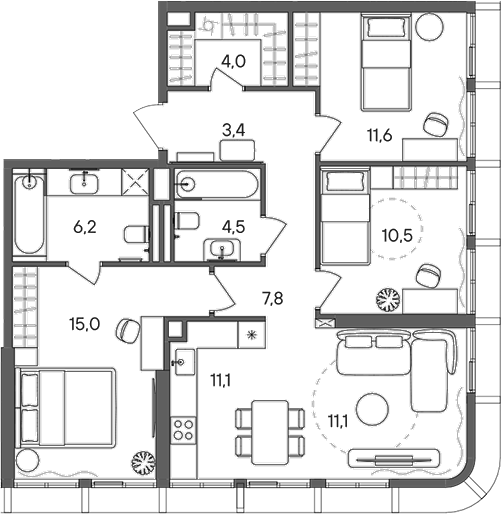 4+ комнаты, 85.2 м², 7/33 этаж, ЖК «СТОУН Сокольники»
