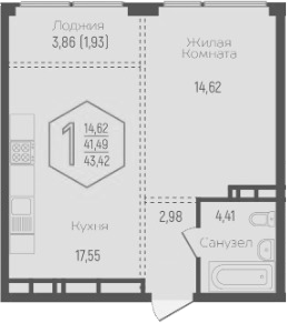 2-комн. квартира, 41.77 м² в ЖК Гарантия PRIME — фото 3