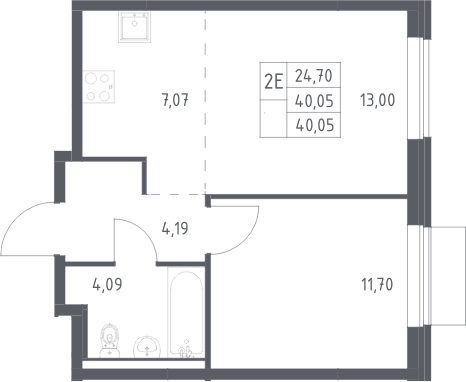 2-комн., 40.05 м², 3/24 этаж, ЖК «Квартал Авиаторов»