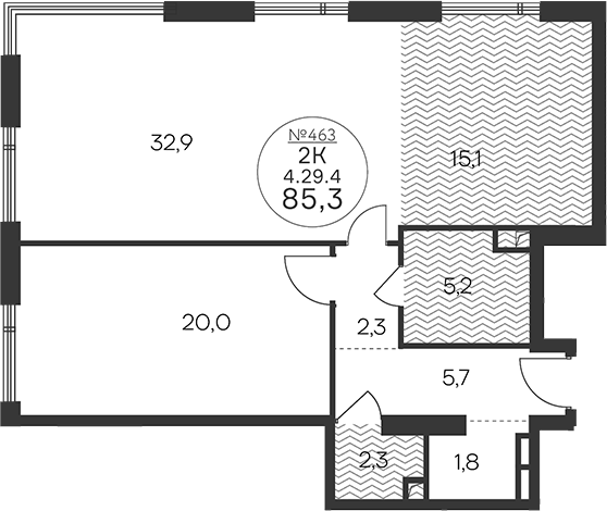 3-комн., 85.3 м², 29/33 этаж, ЖК «Клубный квартал КРЫЛАТСКАЯ 33»