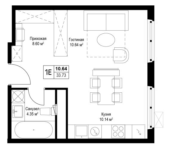 Студия, 33.73 м², 2/17 этаж, ЖК «У реки.Эко Видное 2.0»