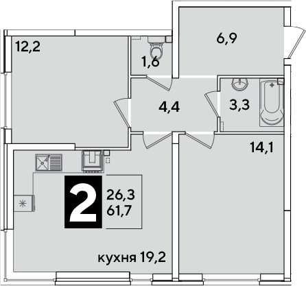 3-комн. квартира, 61.7 м² в ЖК Самолет — фото 2