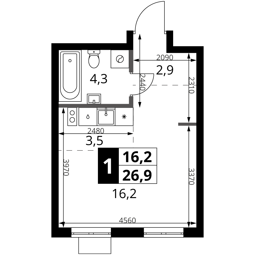 Студия, 26.9 м², 4/18 этаж, ЖК «1-й Ясеневский»