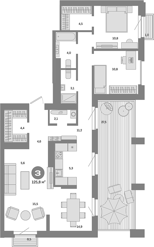 3-комн., 96.8 м², 24/31 этаж, ЖК «Метроном»
