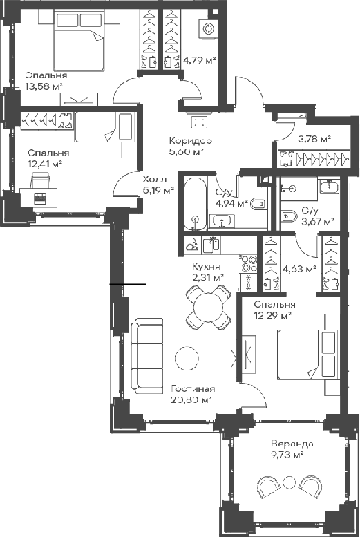 4+ комнаты, 93.99 м², 13/15 этаж, ЖК «Сити Бэй»