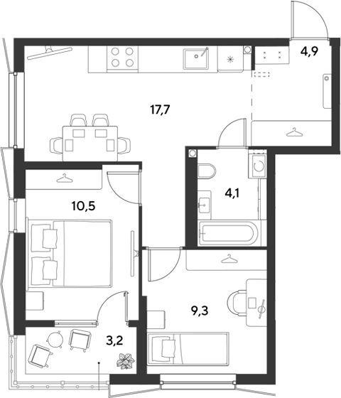 Продается 2-комн. квартира, 46.5 м²