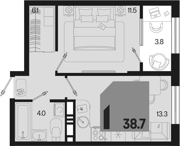 1-комн. квартира, 34.9 м² в ЖК Первое место — фото 2