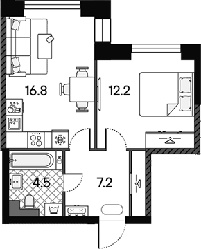 2-комн., 40.7 м², 9/43 этаж, ЖК «МАРК»