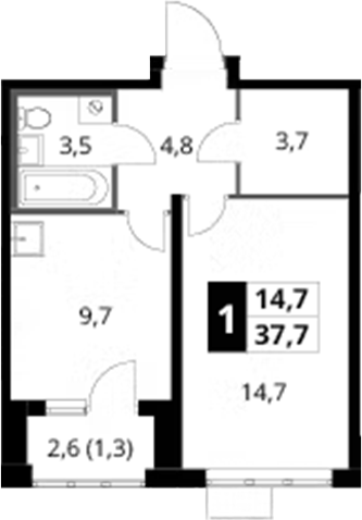 1-комн., 36.4 м², 5/24 этаж, ЖК «1-й Донской»