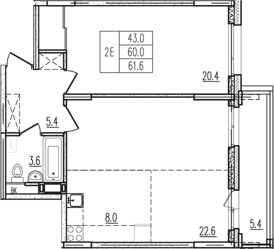 2-комн., 59.98 м², 9/9 этаж, ЖК «Пироговская ривьера. Мытищи»