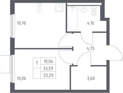 1-комн., 33.29 м², 13/17 этаж, ЖК «Горки Парк»