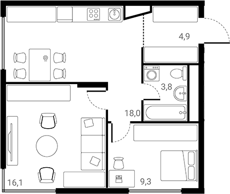 2-комн., 52.1 м², 23/25 этаж, ЖК «Лесная Коллекция»
